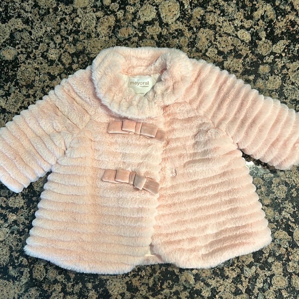 Mayoral Light Pink Baby Faux Fur Coat - size 2-4 months